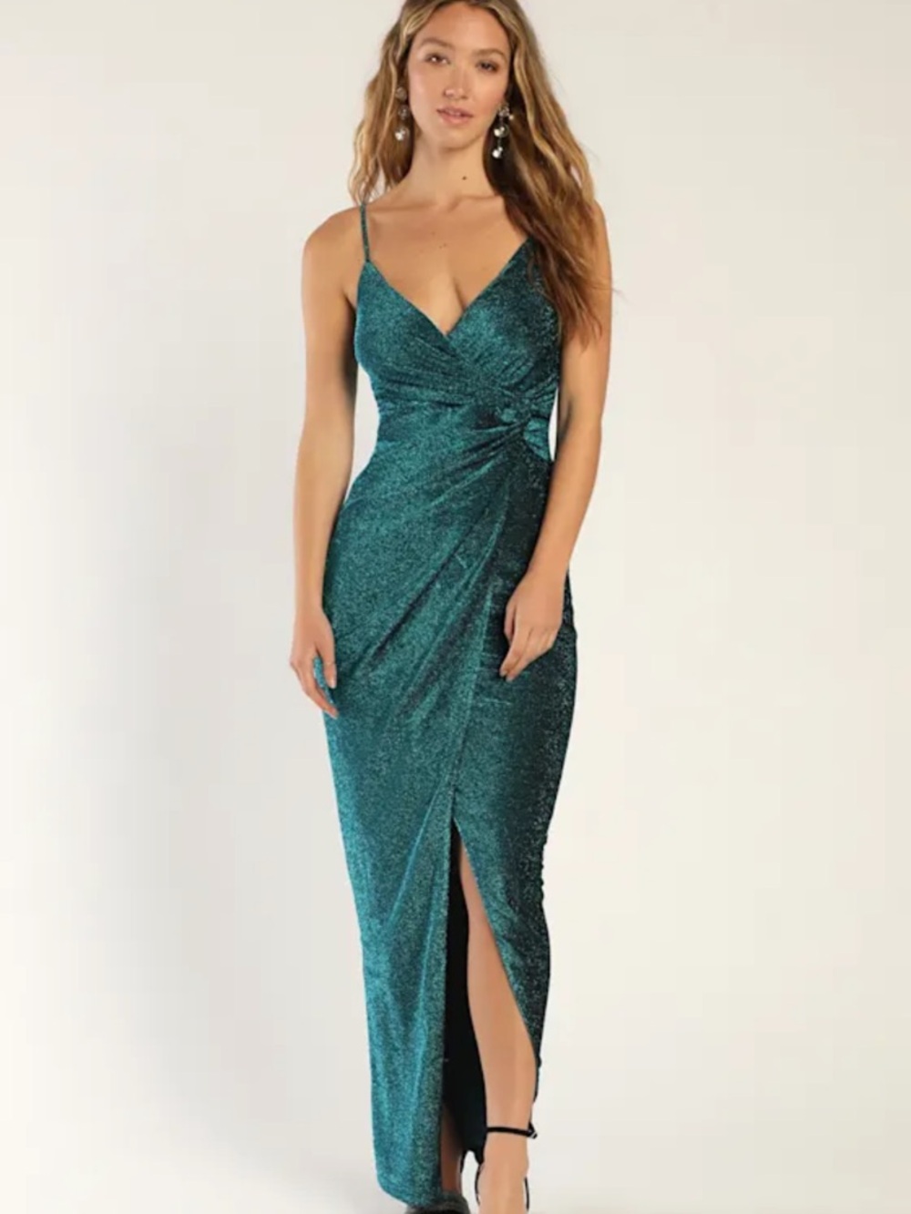 Lulus A Night of Radiance Teal Blue Sparkly Twist-Front Maxi Dress